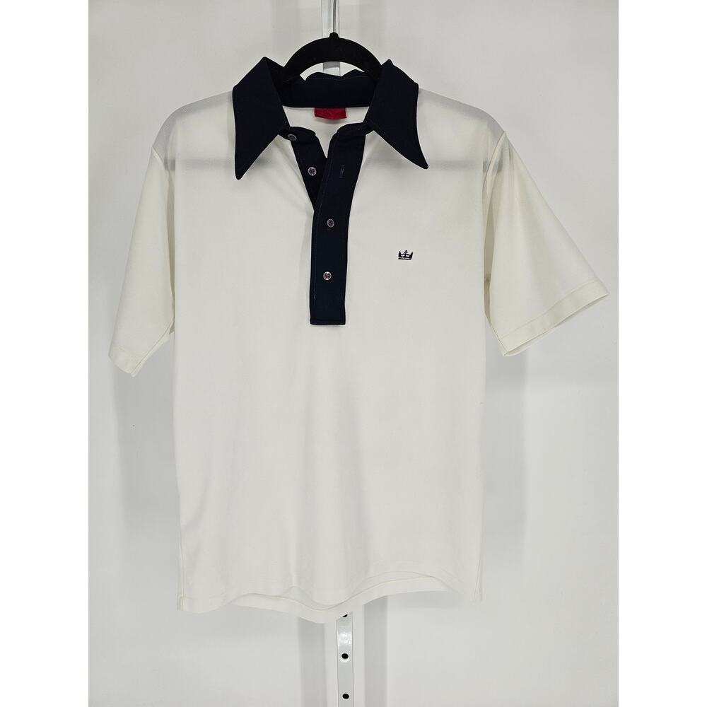 Vintage 1990s Mens Sz L Short Sleeve Polo Shirt White Black Crown Logo